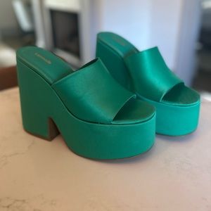 Larroude Wanda satin platform mules